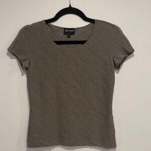 Giorgio Armani Women's Khaki Textured Short Sleeve Top